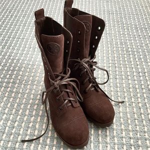 Tory Burch Broome Suede Leather Combat Lace Up Boots